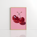 Disco Cherry Wall Art – Sparkly Pink Retro Print