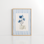 Blue Floral Bathroom Wall Art – Boho Flower Print