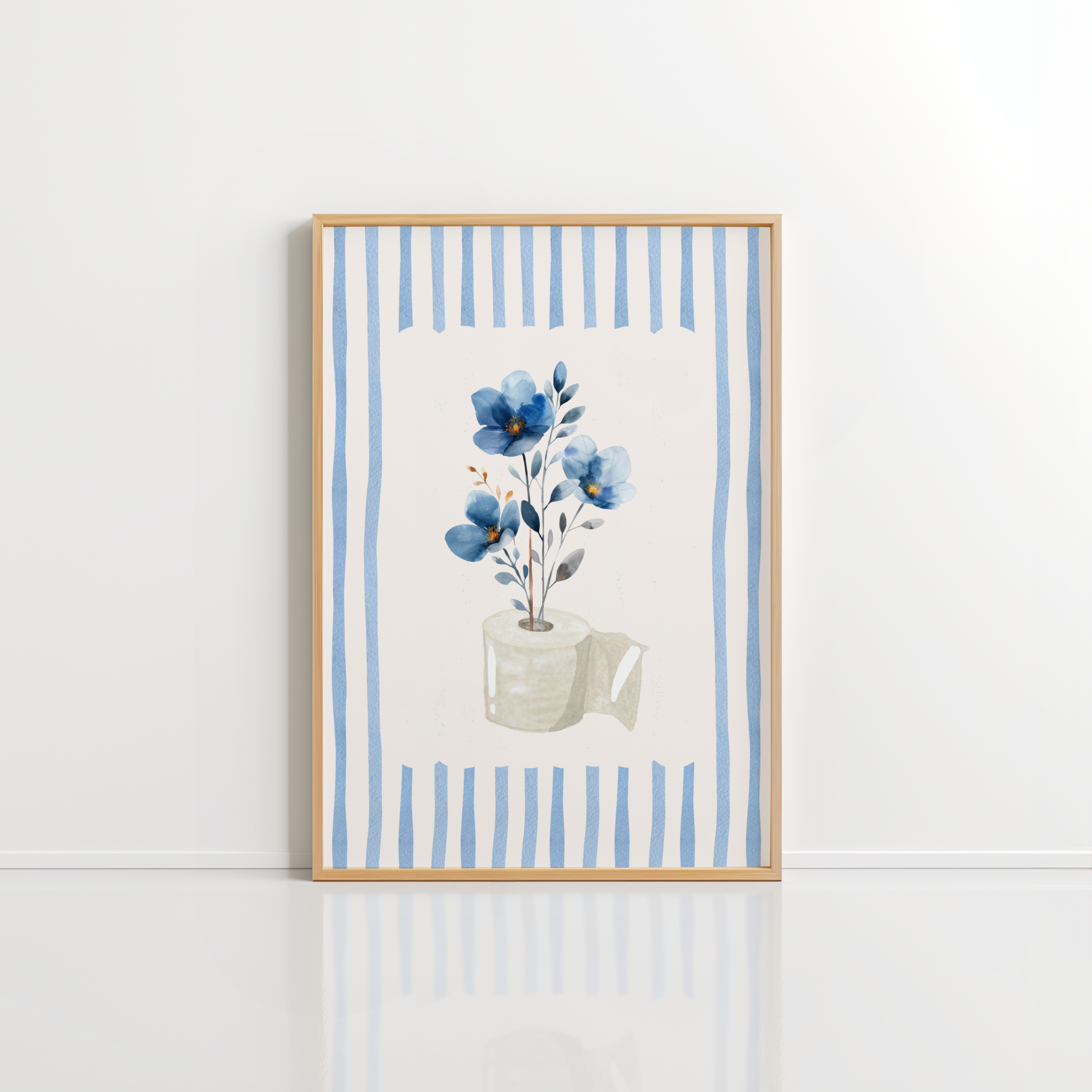 Blue Floral Bathroom Wall Art – Boho Flower Print