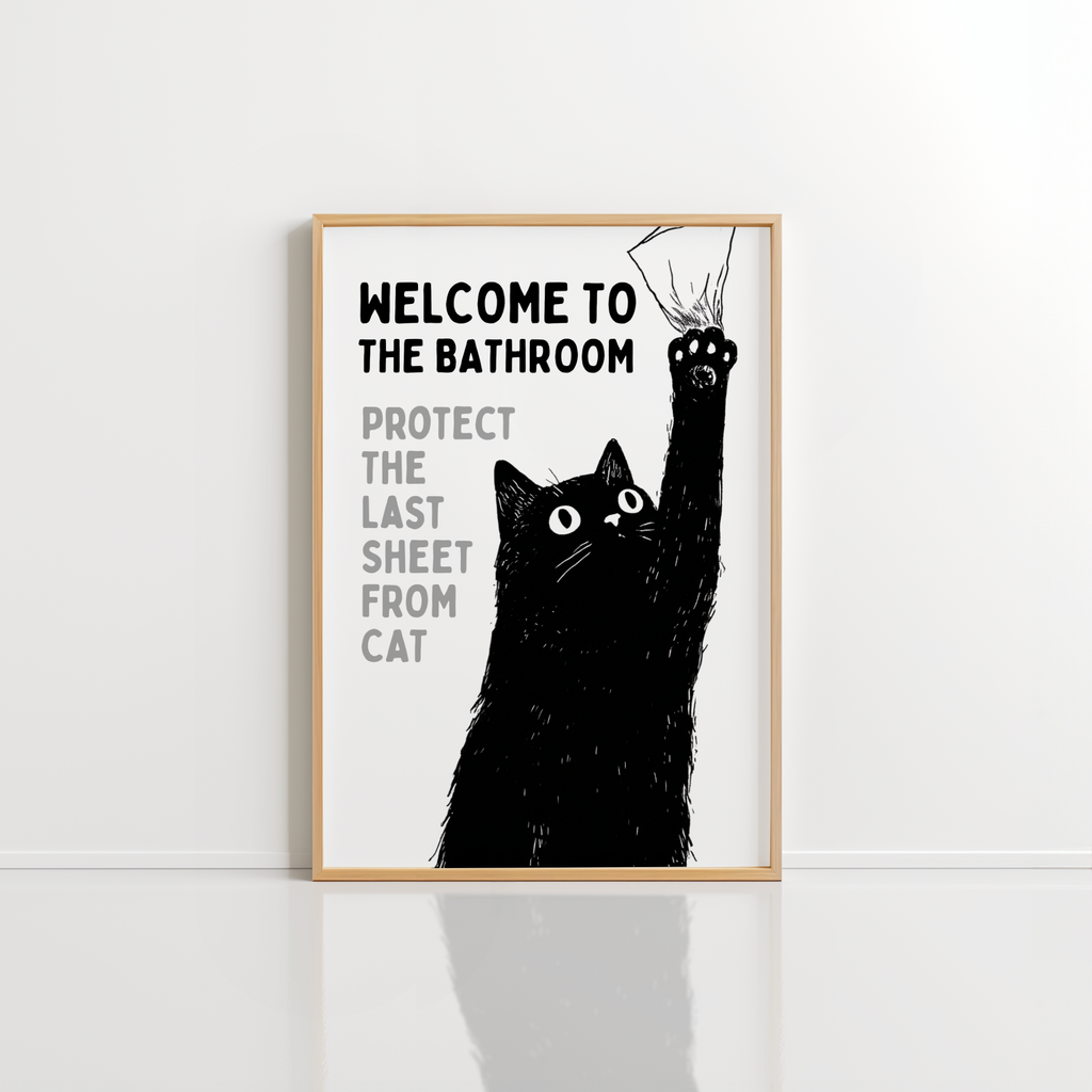 Funny Cat Bathroom Wall Art – Welcome to Bathroom Print