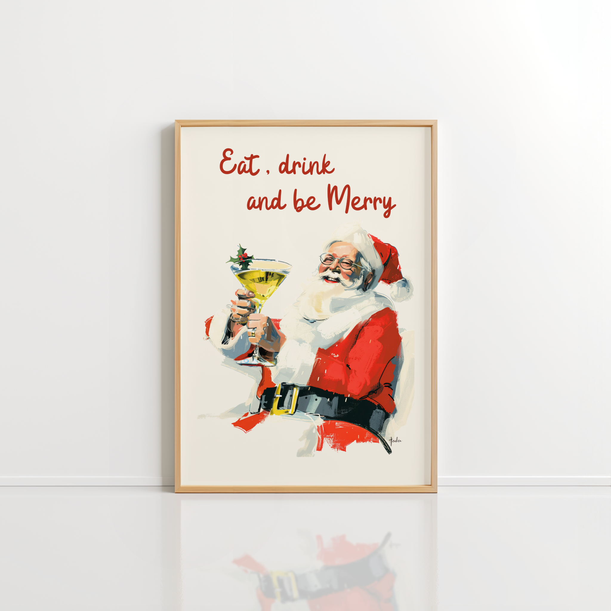 Eat Drink and Be Merry Wall Art – Retro Santa Poster