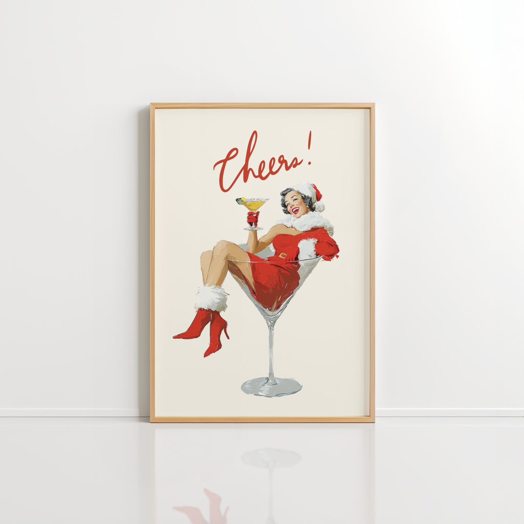 Mrs Santa Cheers Wall Art – Retro Christmas Print