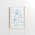 Coastal Shells Wall Art – Blue Nautical Print