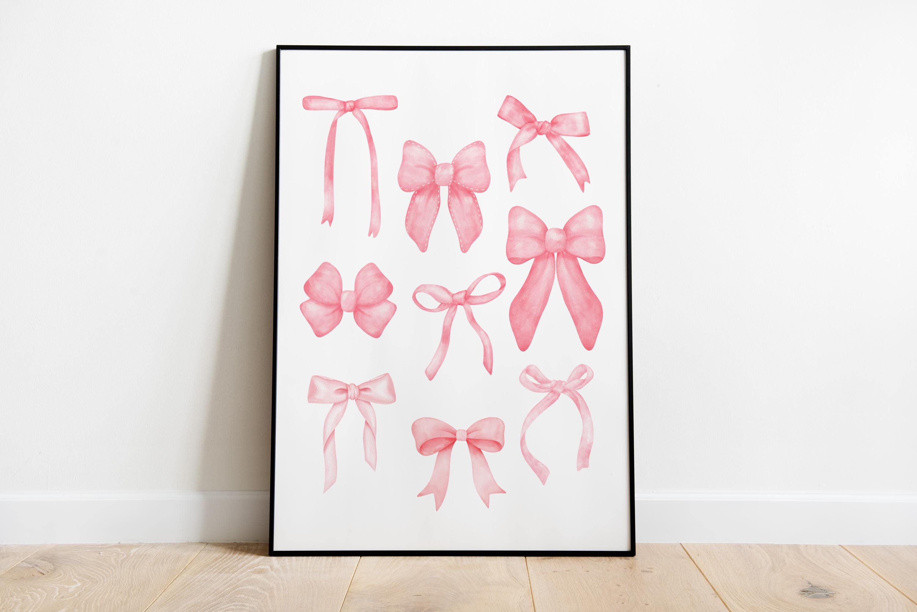 Trendy Pink Bows Wall Art Set of 3 Preppy poster College Apartment Decor Watercolor Bows Print Coquette Room decor Girly Wall Art DIGITAL