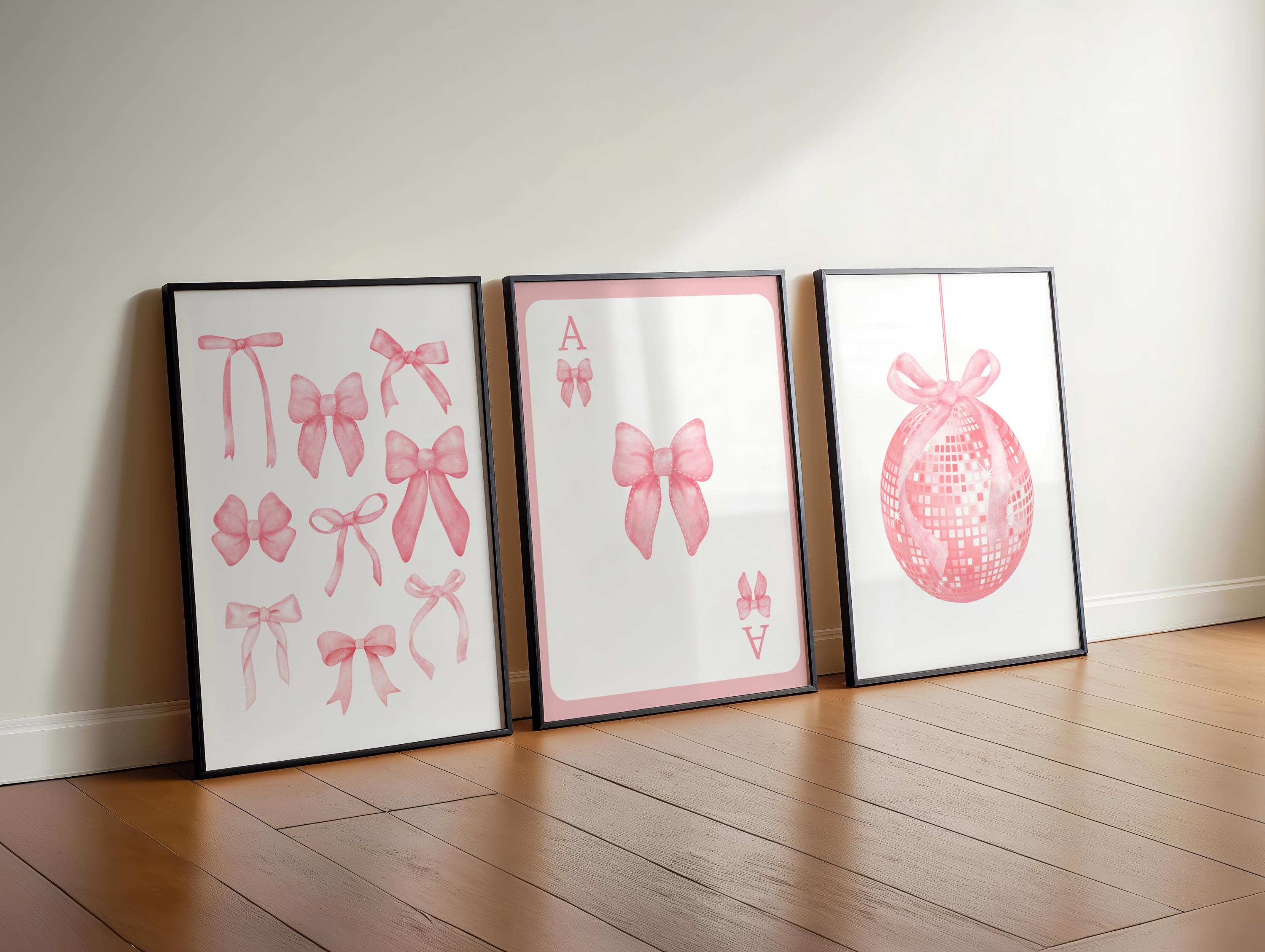 Trendy Pink Bows Wall Art Set of 3 Preppy poster College Apartment Decor Watercolor Bows Print Coquette Room decor Girly Wall Art DIGITAL