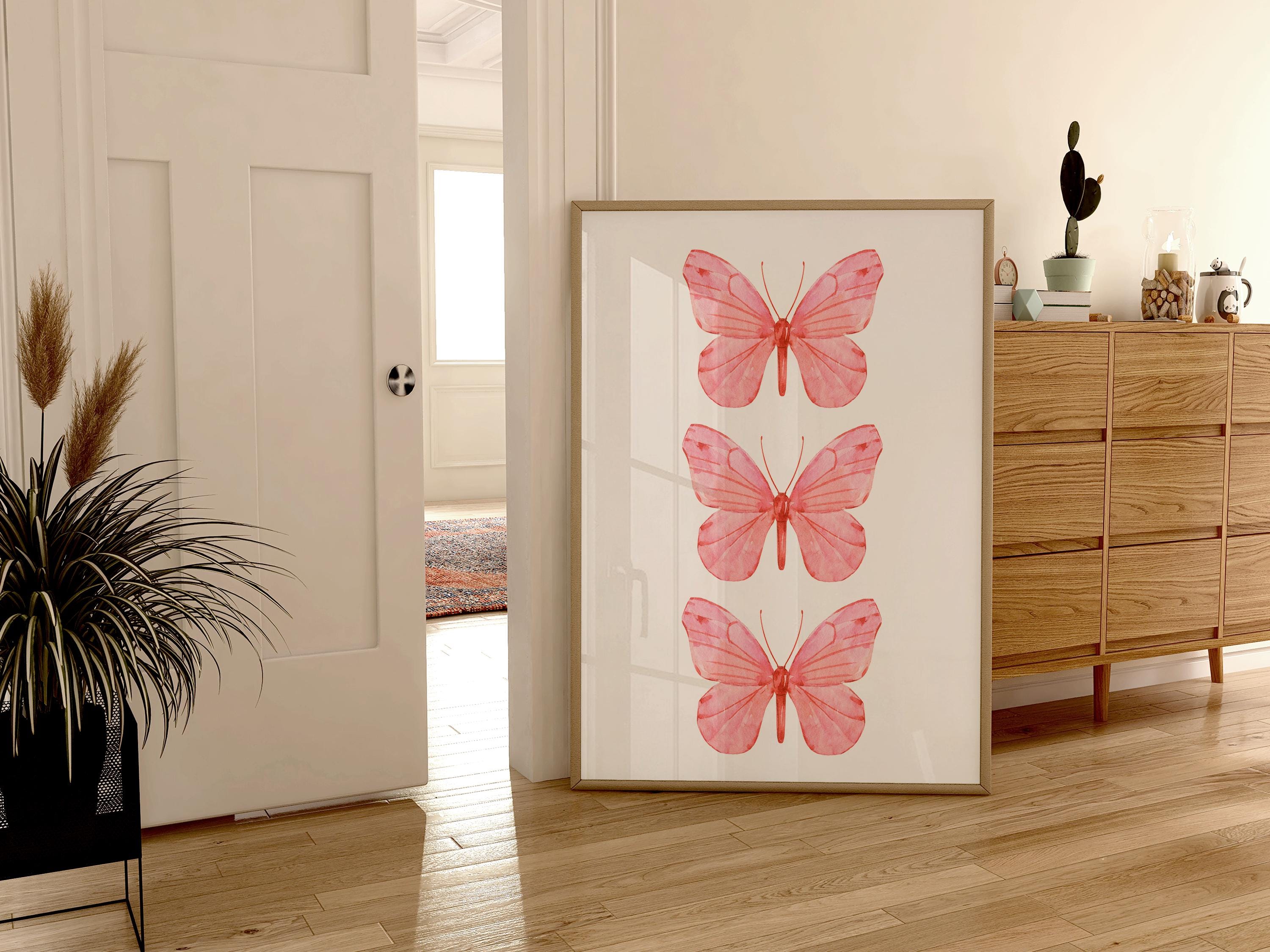 Trendy Pink Butterfly Wall Art, Preppy pink poster, College Apartment Decor, Watercolor Butterfly Print, coquette room decor, Girly Wall Art