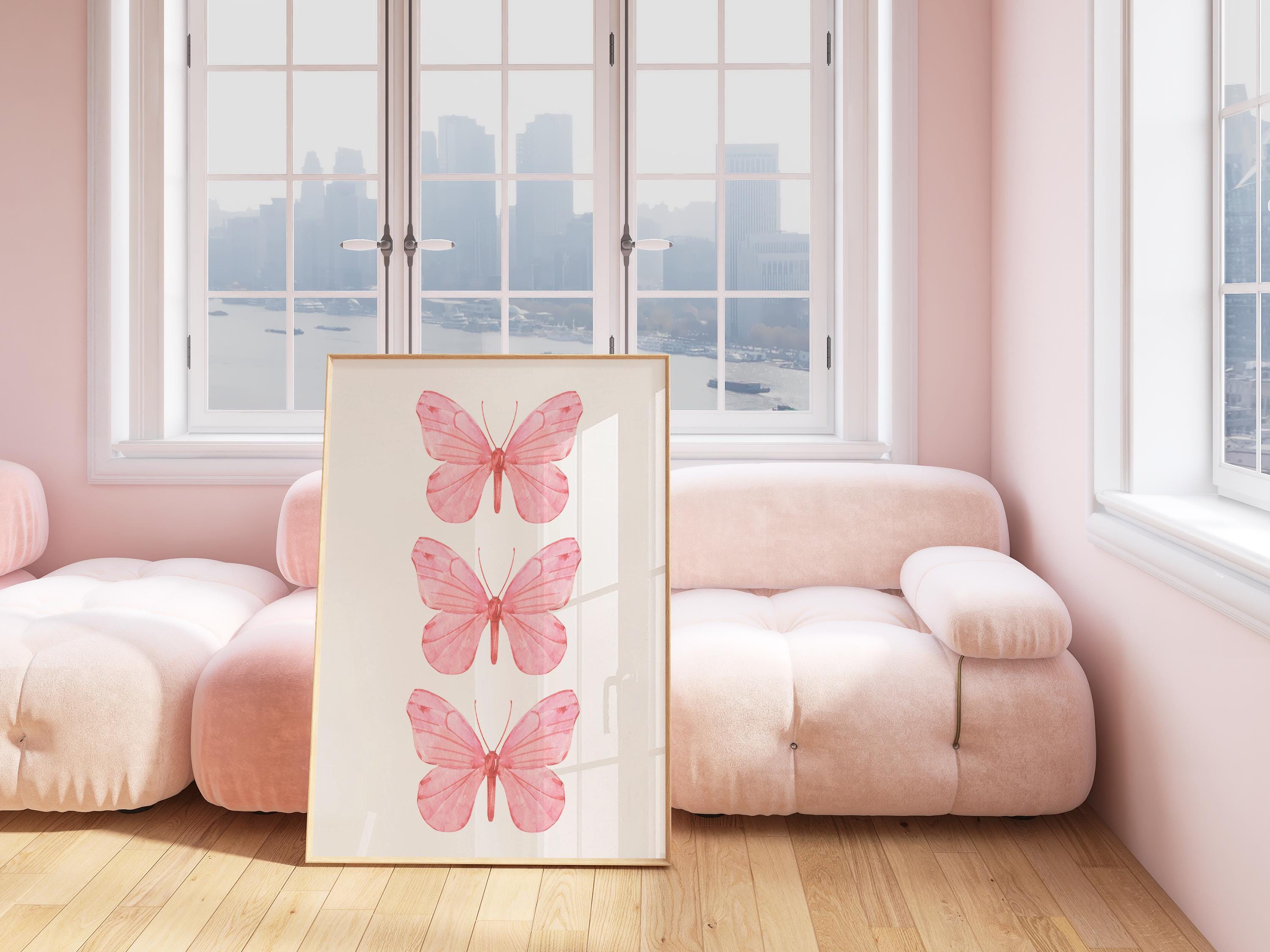 Trendy Pink Butterfly Wall Art, Preppy pink poster, College Apartment Decor, Watercolor Butterfly Print, coquette room decor, Girly Wall Art