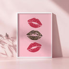 Pink Set of 3 Leopard Wall Art, Coquette Cheetah Kiss Print, Trendy Animal Print Poster, Girly Preppy Home Decor, Digital Download Wall Art