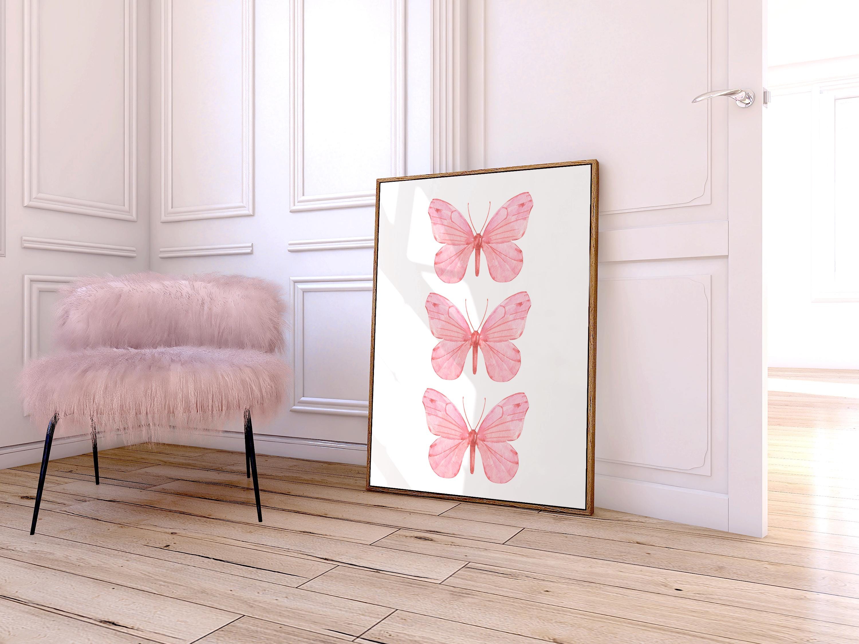 Trendy Pink Butterfly Wall Art, Preppy pink poster, College Apartment Decor, Watercolor Butterfly Print, coquette room decor, Girly Wall Art