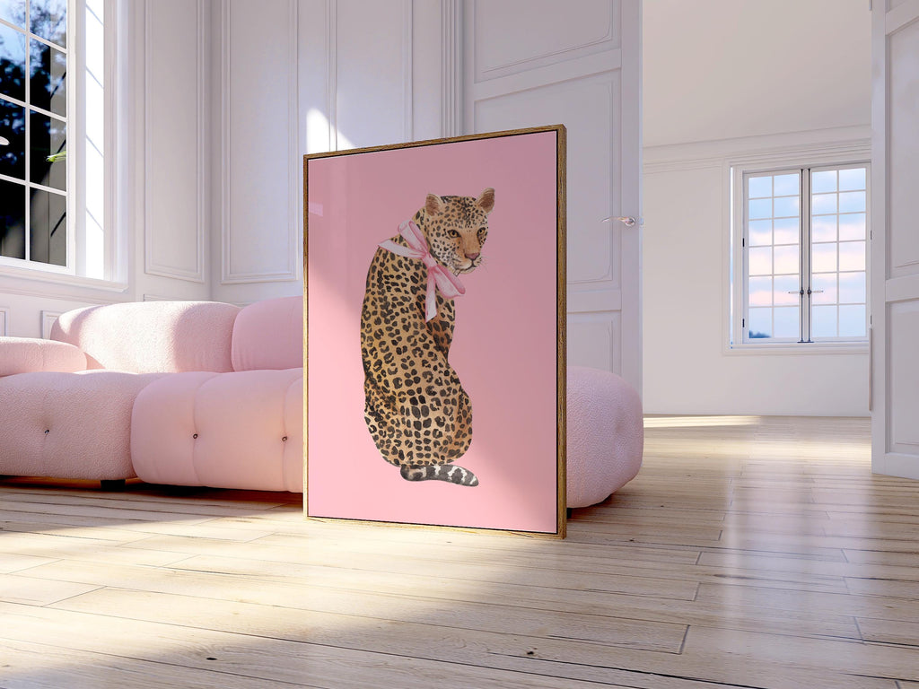 Pink Cheetah Wall Art, Coquette Cheetah Print, Preppy Room Decor, Leopard Poster Print, Printable Wall Art, Trendy Wall Art Preppy Decor