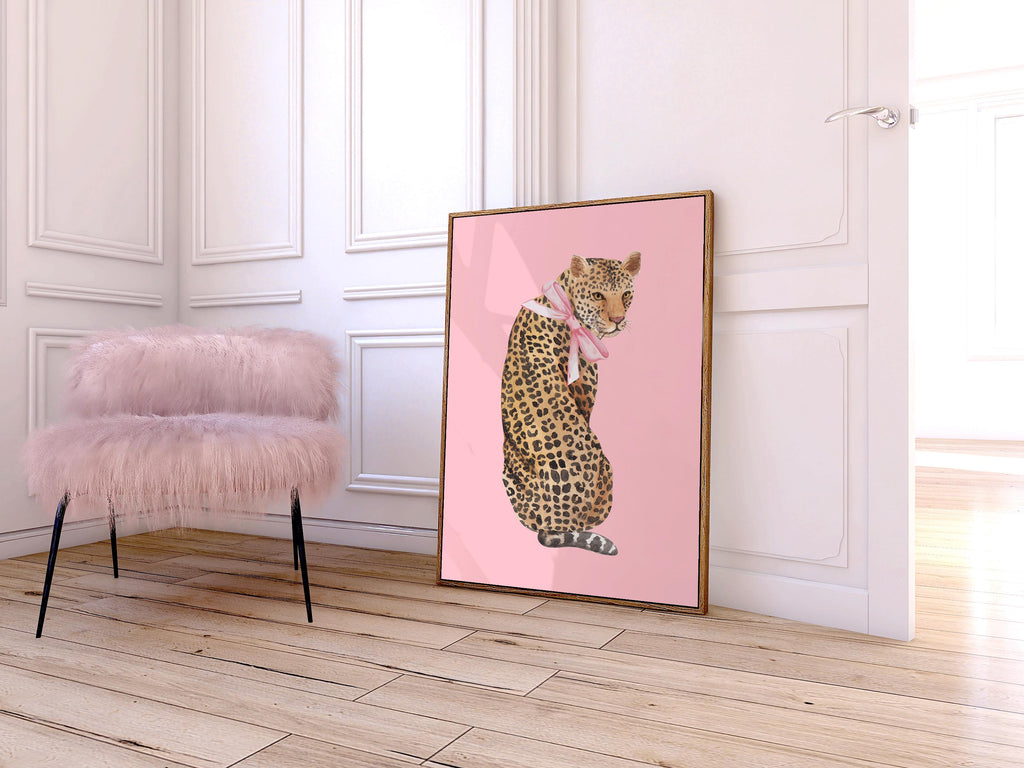 Pink Cheetah Wall Art, Coquette Cheetah Print, Preppy Room Decor, Leopard Poster Print, Printable Wall Art, Trendy Wall Art Preppy Decor