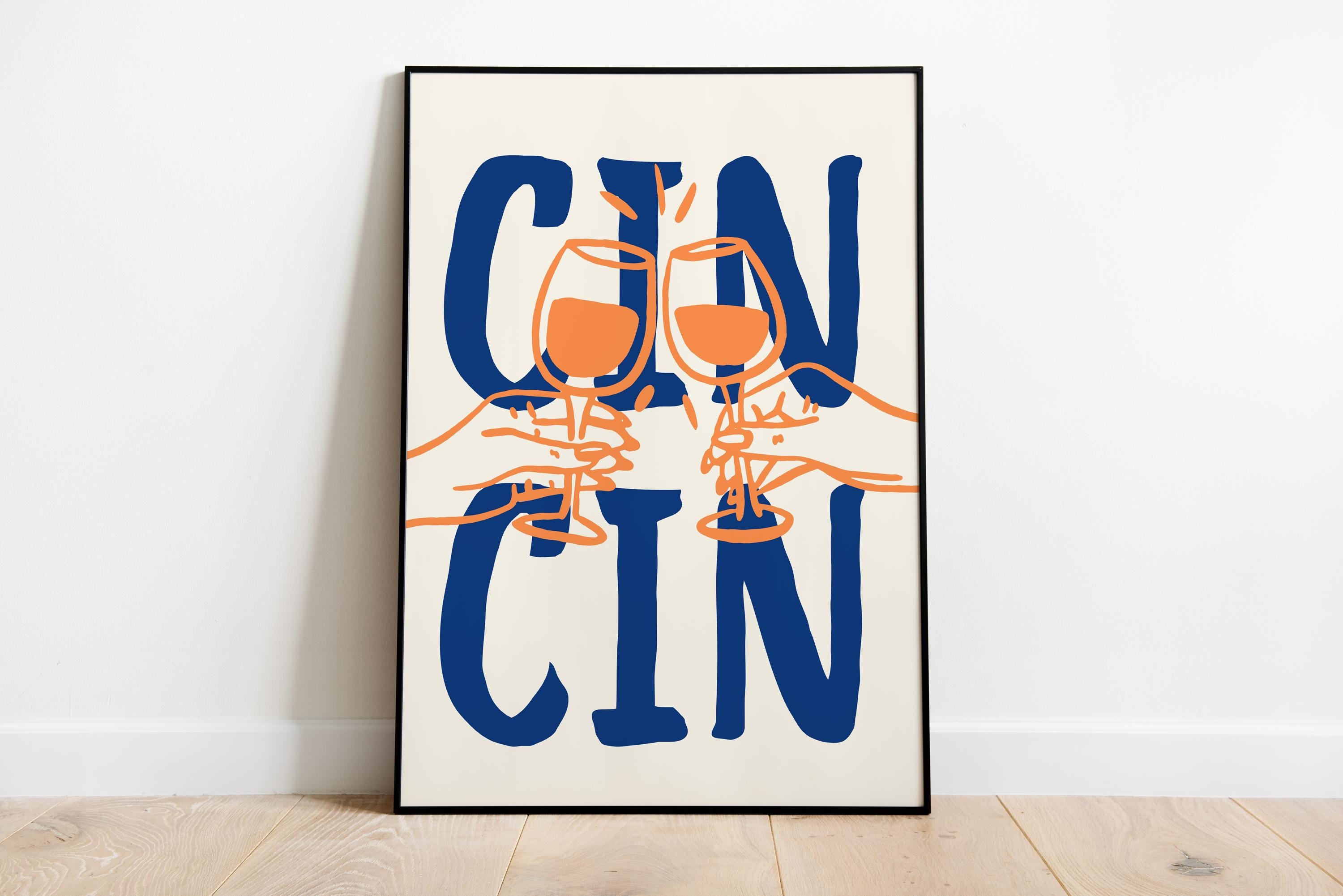 Set of 3 Kitchen Wall Art, Trendy Cin Cin Cheers Print, Retro Happy Hour Poster, Pasta Lover Food Print, Fun Bar Cart Gift DIGITAL DOWNLOAD