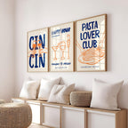 Set of 3 Kitchen Wall Art, Trendy Cin Cin Cheers Print, Retro Happy Hour Poster, Pasta Lover Food Print, Fun Bar Cart Gift DIGITAL DOWNLOAD