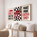 Kitchen Wall Art Spicy Chilli Print, Set of 3 Kitchen Prints, Typography Art, Trendy Wall Art, Restaurant Decor, Bar Cart Art, DIGITAL ART