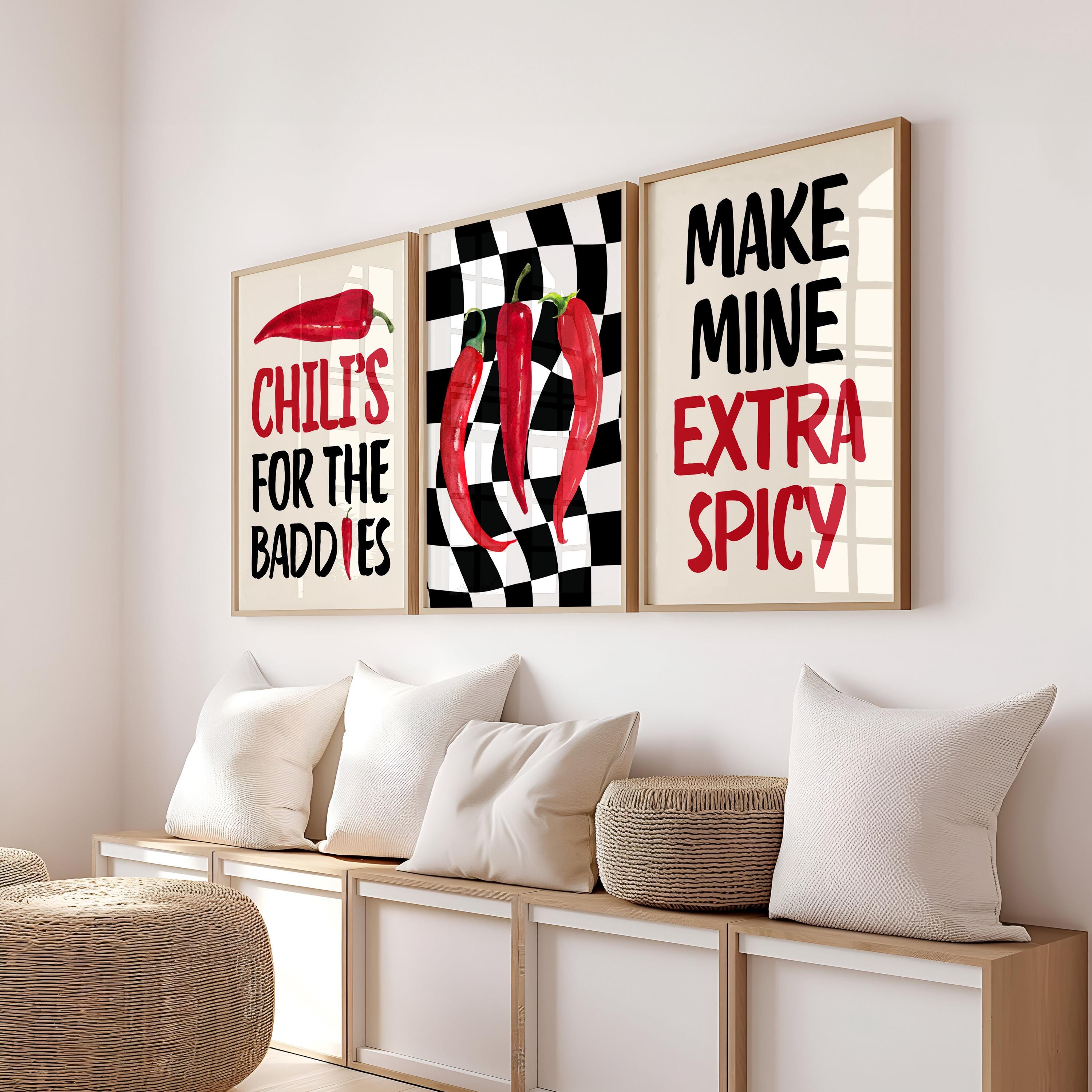 Kitchen Wall Art Spicy Chilli Print, Set of 3 Kitchen Prints, Typography Art, Trendy Wall Art, Restaurant Decor, Bar Cart Art, DIGITAL ART