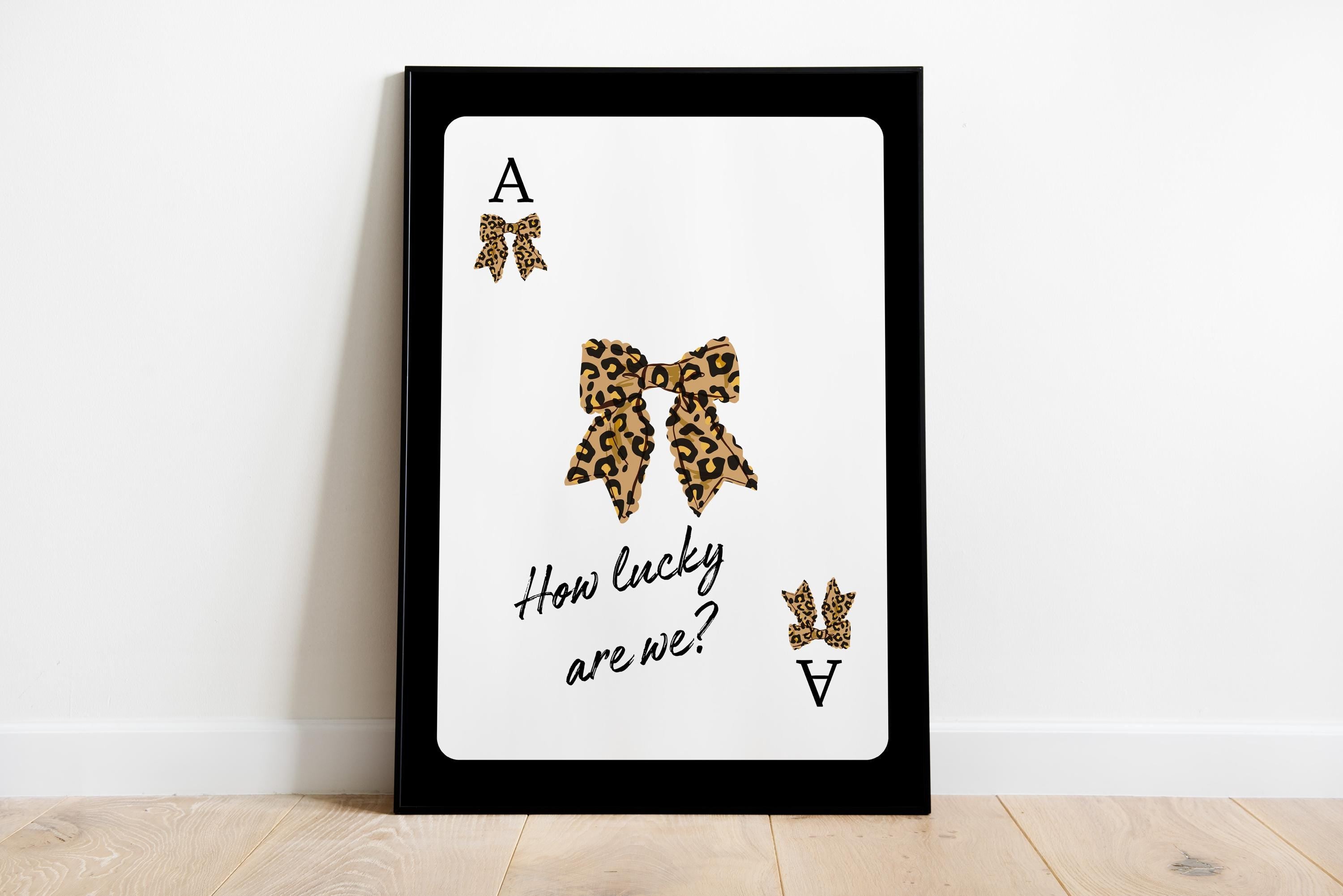 Leopard Wall Art Set of 3, Bow Ace Card Poster, How Lucky Are We Print, Trendy Cheetah Kiss Print, Retro Cheetah Wall Art, Girly Dorm Decor