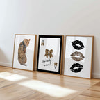 Leopard Wall Art Set of 3, Bow Ace Card Poster, How Lucky Are We Print, Trendy Cheetah Kiss Print, Retro Cheetah Wall Art, Girly Dorm Decor