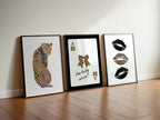 Leopard Wall Art Set of 3, Bow Ace Card Poster, How Lucky Are We Print, Trendy Cheetah Kiss Print, Retro Cheetah Wall Art, Girly Dorm Decor