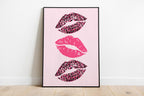 Pink Leopard kiss kiss Poster Lucky Me Trendy Wall Gallery Set of 3 Leopard Wall Art Cheetah Print Preppy Cheetah Print Poster Digital