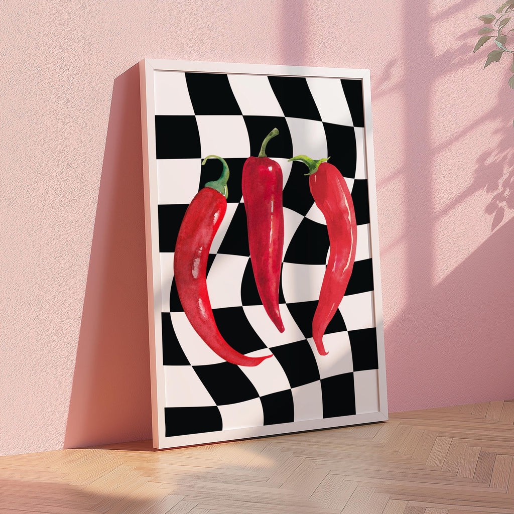 Chili Print Kitchen, Spice Wall Art Print Trendy Retro Chilli Pepper Print Kitchen Chilli Pepper Art Wall Decor Apartment Digital Download