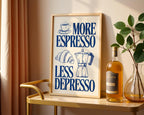 More Espresso Less Depresso Wall Art Print | Coffee Station Wall Art Decor, Coffee Bar Print, Coffee Lover Club Printable Art, Apartment Art