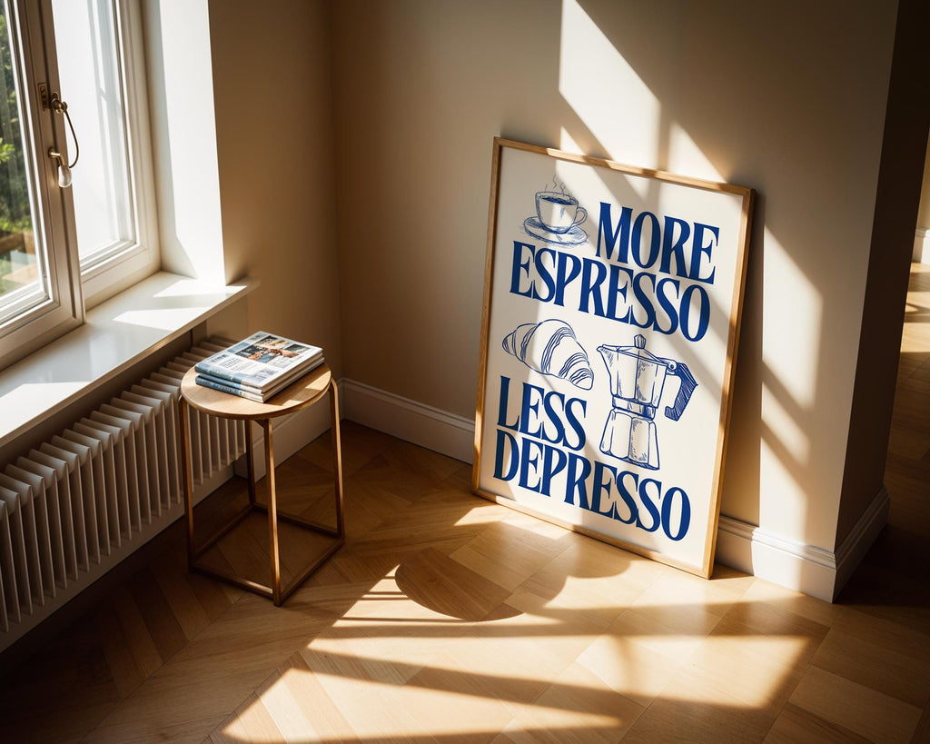 More Espresso Less Depresso Wall Art Print | Coffee Station Wall Art Decor, Coffee Bar Print, Coffee Lover Club Printable Art, Apartment Art