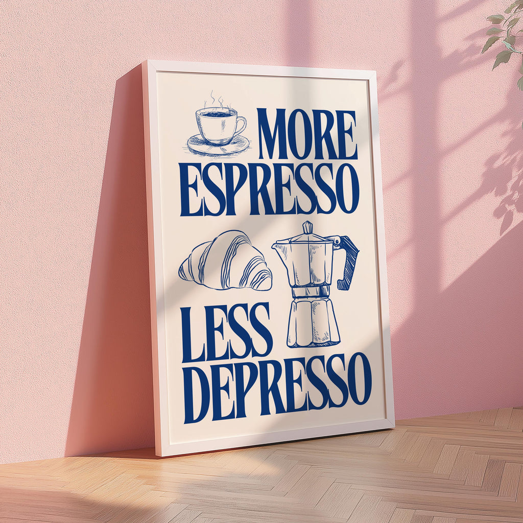 More Espresso Less Depresso Wall Art Print | Coffee Station Wall Art Decor, Coffee Bar Print, Coffee Lover Club Printable Art, Apartment Art