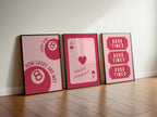 Retro Casino Wall Art Set of 3 Prints, Vintage Lucky 8 Ball, Ace of Hearts and Good Times Tickets, Red Pink Gallery Wall Artwork DIGITAL