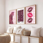 Pink Leopard kiss kiss Poster Lucky Me Trendy Wall Gallery Set of 3 Leopard Wall Art Cheetah Print Preppy Cheetah Print Poster Digital