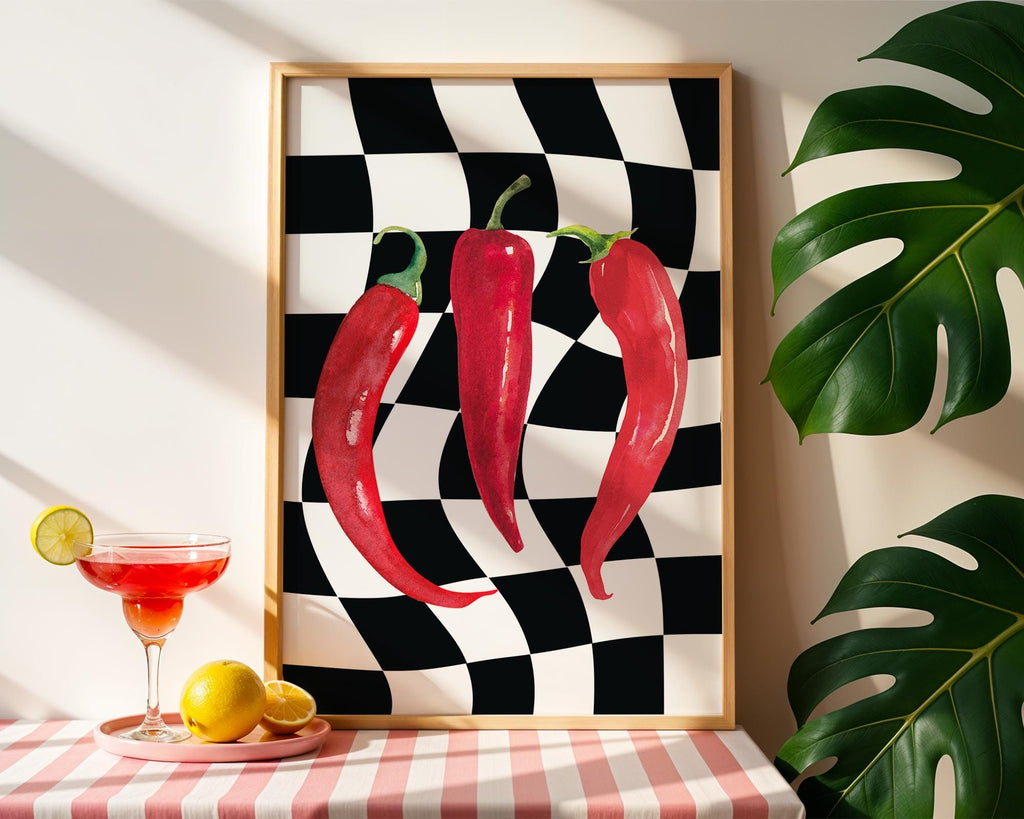 Chili Print Kitchen, Spice Wall Art Print Trendy Retro Chilli Pepper Print Kitchen Chilli Pepper Art Wall Decor Apartment Digital Download