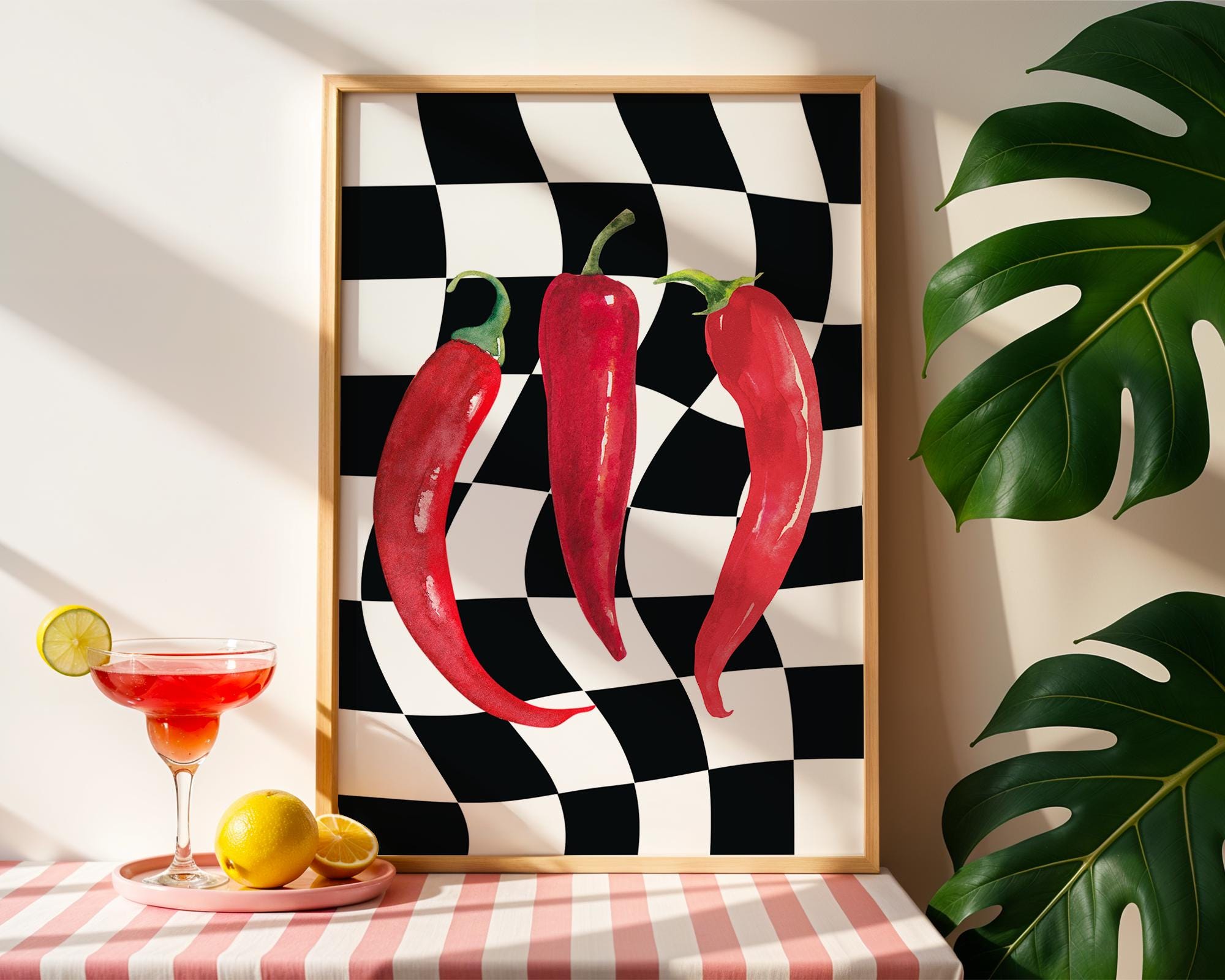 Chili Print Kitchen, Spice Wall Art Print Trendy Retro Chilli Pepper Print Kitchen Chilli Pepper Art Wall Decor Apartment Digital Download