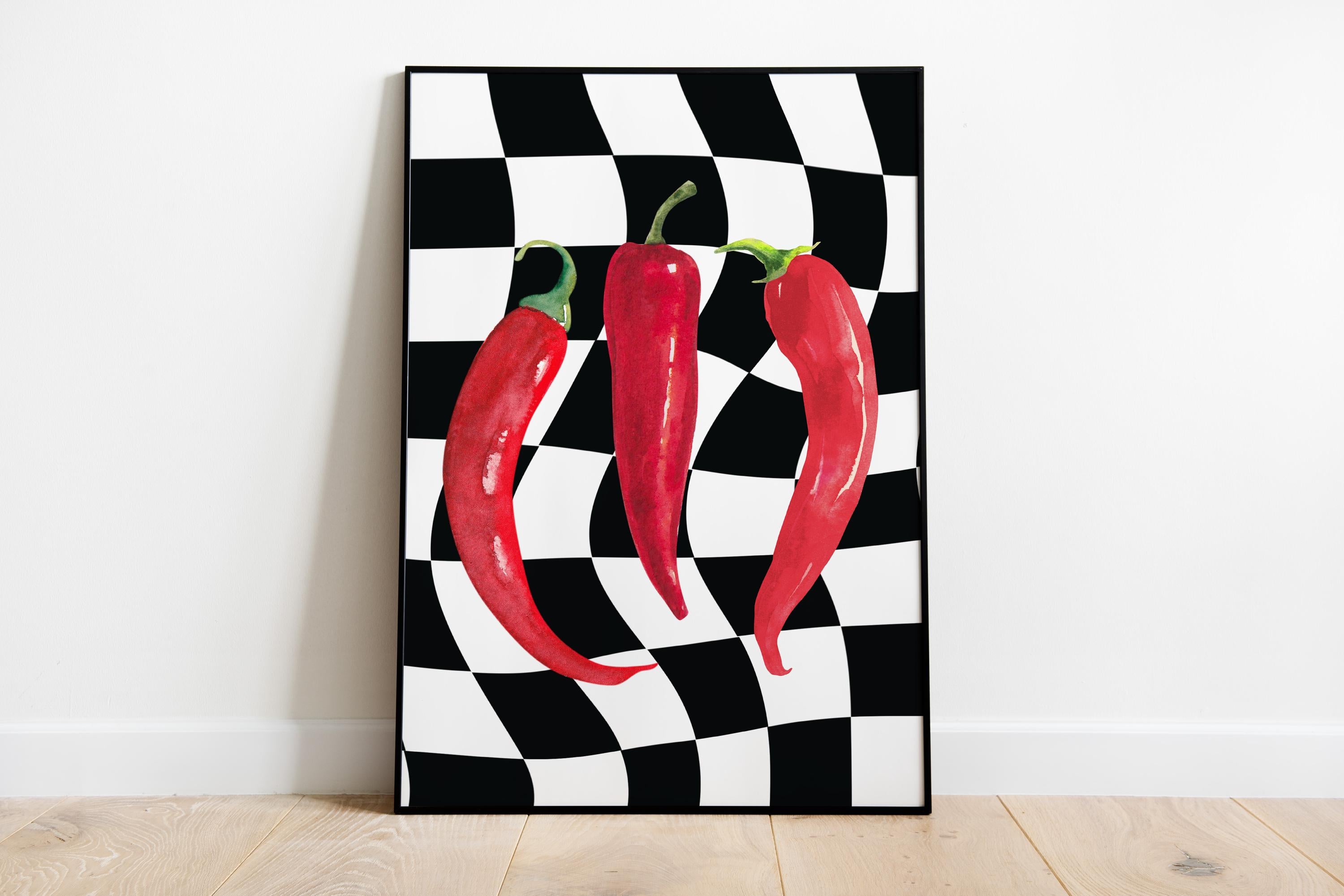 Chili Print Kitchen, Spice Wall Art Print Trendy Retro Chilli Pepper Print Kitchen Chilli Pepper Art Wall Decor Apartment Digital Download