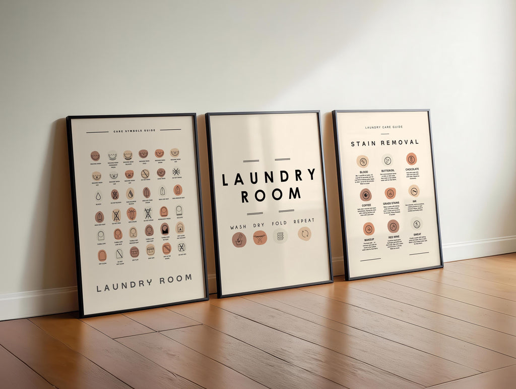 Laundry Room Sign Set of 3 Print Laundry Printable Laundry wall art Laundry Care Guide, Laundry Symbol Home Organization Digital Download