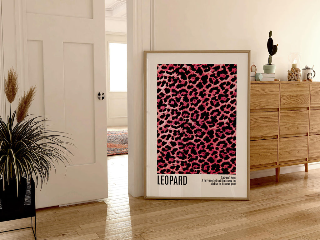 Pink Leopard Print Poster, Modern Fashion Wall Art, Glam Animal Pattern Typography Print, Contemporary Chic Decor Digital Download