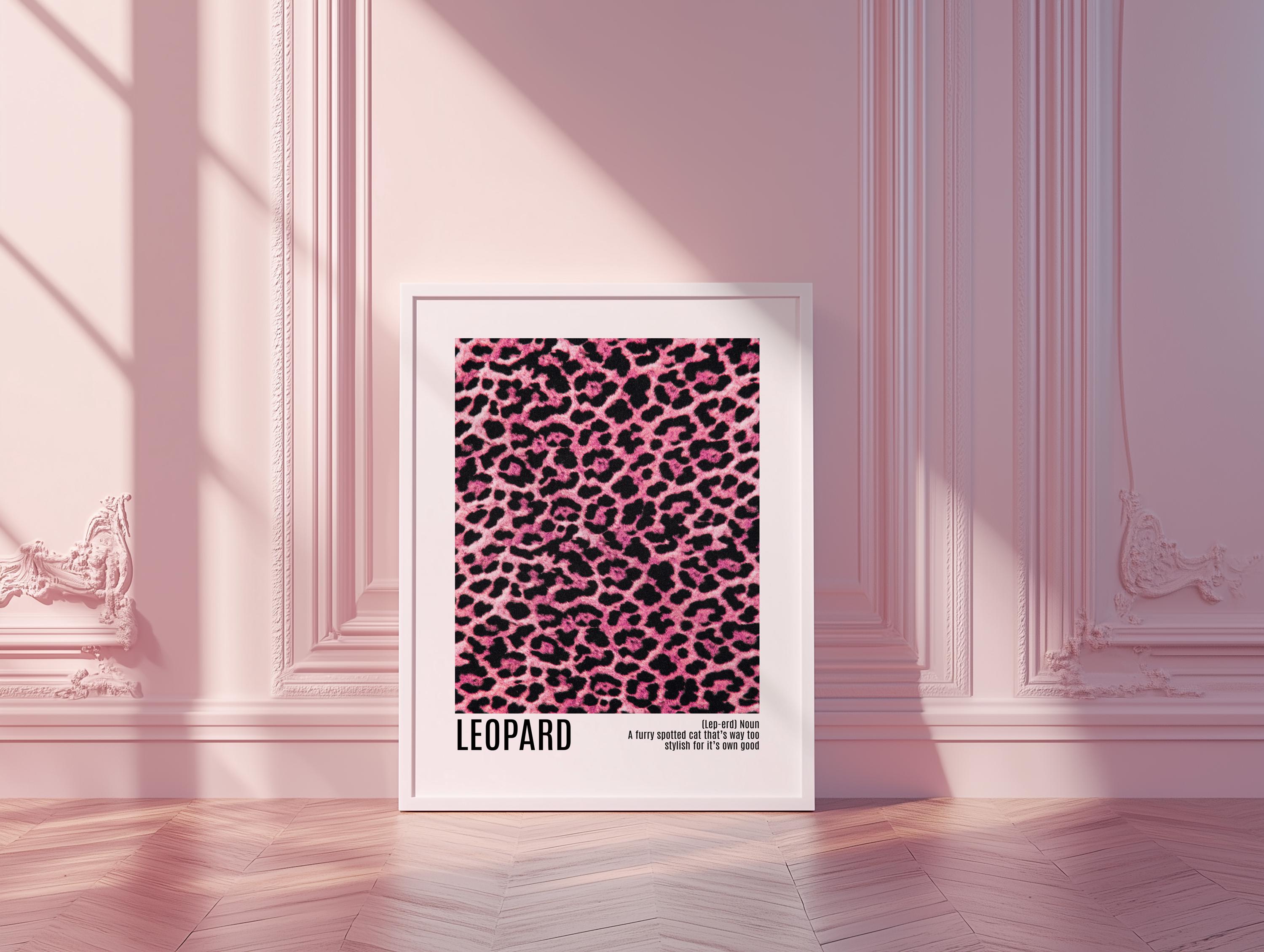 Pink Leopard Print Poster, Modern Fashion Wall Art, Glam Animal Pattern Typography Print, Contemporary Chic Decor Digital Download
