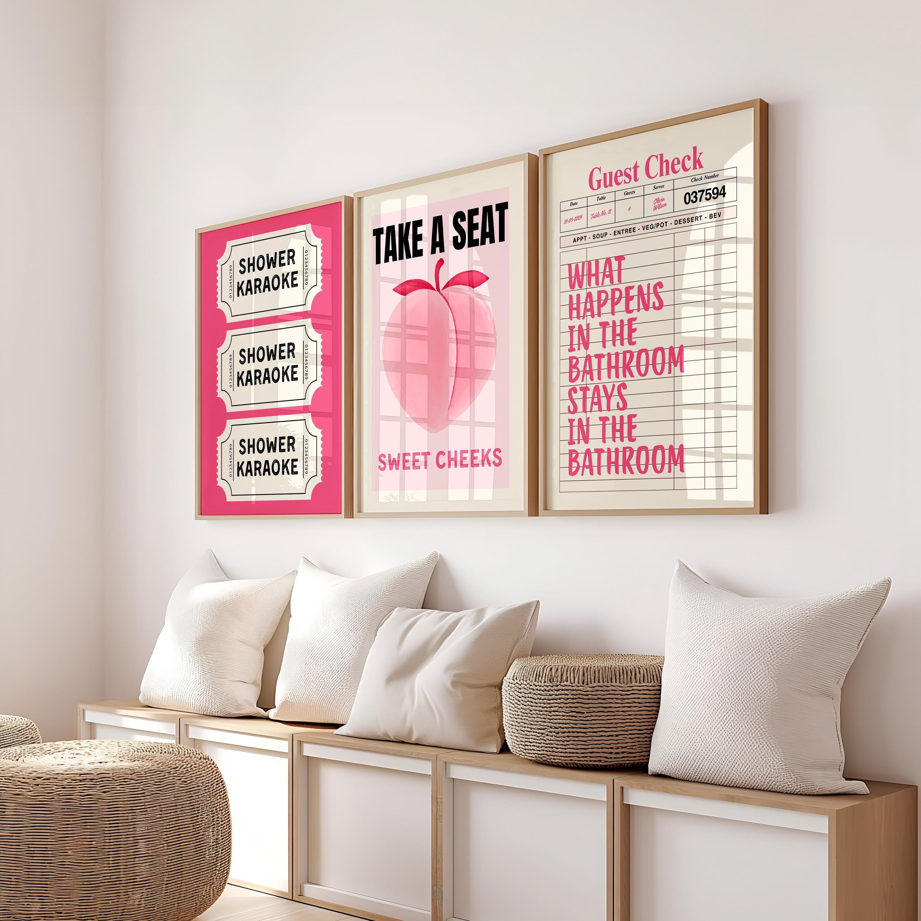 Funny Pink Bathroom Set of 3 Prints Ticket Bathroom Wall Art Trendy Bathroom Prints Sweet Cheeks Poster Bathroom Wall Art Nice Bum DIGITAL