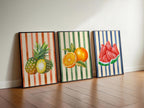 Retro Fruit Abstract Kitchen Art Print Set of 3 Gallery Minimalist Wall Art Orange Watermelon Pineapple Fruit Market Print Digital Download