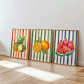 Retro Fruit Abstract Kitchen Art Print Set of 3 Gallery Minimalist Wall Art Orange Watermelon Pineapple Fruit Market Print Digital Download