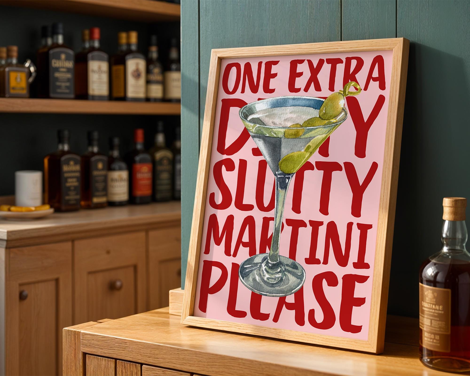 Martini Poster, Extra Dirty Please Martini Wall Art, Retro Cocktail Poster, Bar Cart Art Print, Modern Kitchen Print, Trendy Printable Art