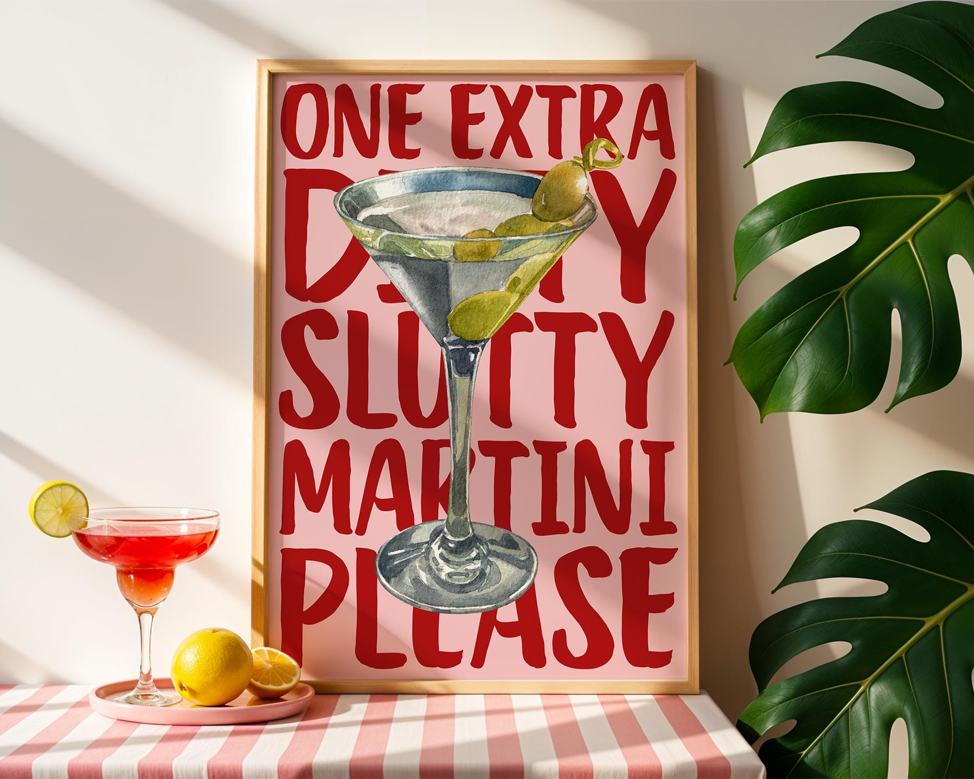 Martini Poster, Extra Dirty Please Martini Wall Art, Retro Cocktail Poster, Bar Cart Art Print, Modern Kitchen Print, Trendy Printable Art