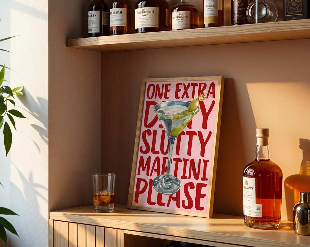 Martini Poster, Extra Dirty Please Martini Wall Art, Retro Cocktail Poster, Bar Cart Art Print, Modern Kitchen Print, Trendy Printable Art