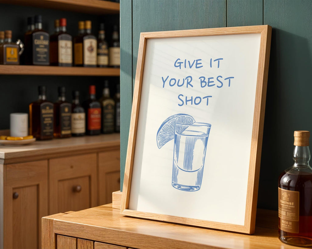 Blue Give It Your Best Shot Print Trendy Bar Cart Decor Tequila Print Blue Bar Cart Wall Art Modern Bar Cart Wall Art DIGITAL DOWNLOAD