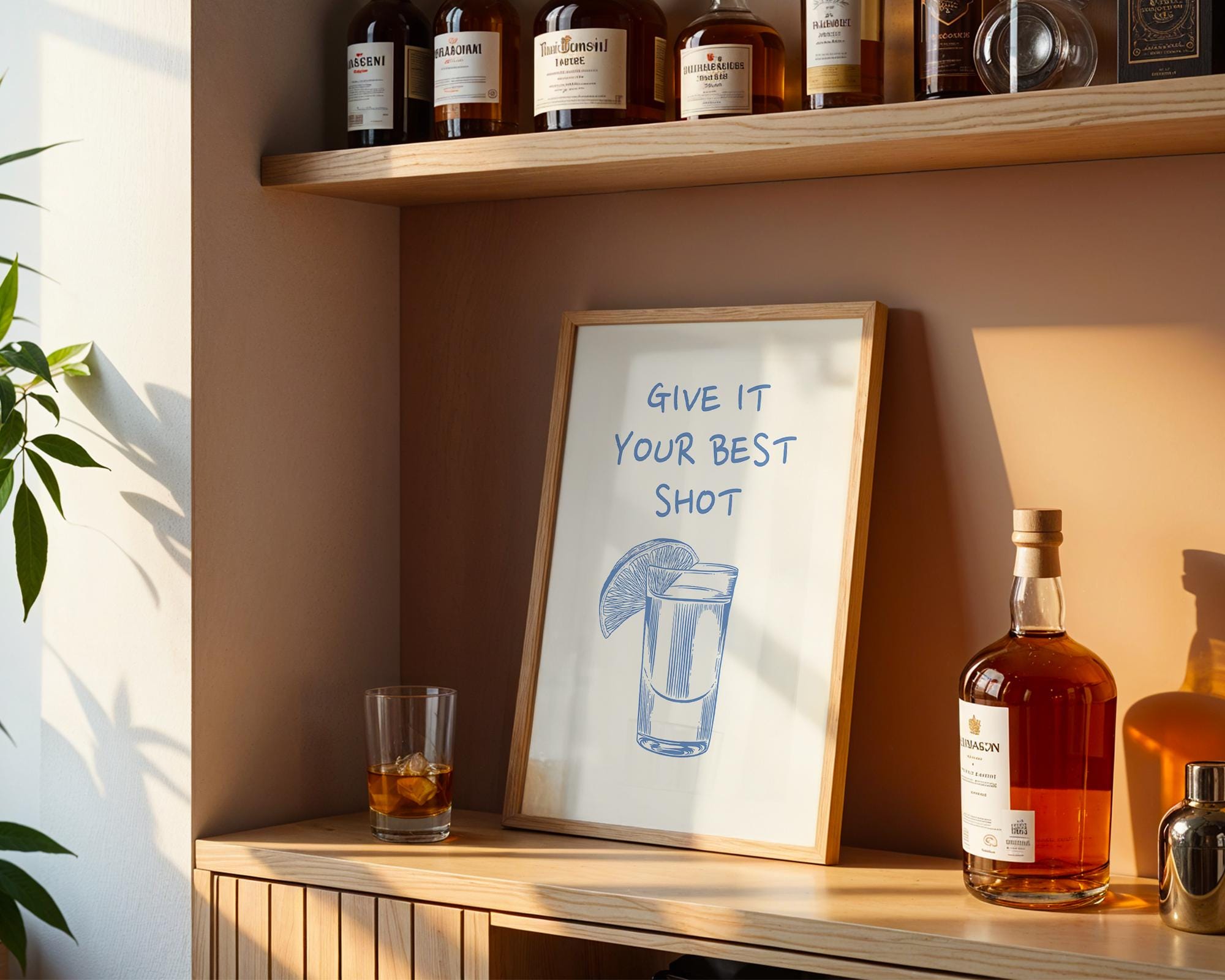 Blue Give It Your Best Shot Print Trendy Bar Cart Decor Tequila Print Blue Bar Cart Wall Art Modern Bar Cart Wall Art DIGITAL DOWNLOAD