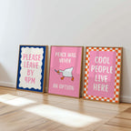 Dopamine Decor Wall Art Set of 3, Funky Pink Prints, Cool People Live Here Poster, Retro Quote Art, Maximalist Apartment Decor, Trendy Print