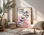 Coffee Lover Club Retro Print, Breakfast Poster, Moka Pot Espresso Print, Hand Drawn Kitchen Print, Blue & Pink Fun Wall Art, DIGITAL ART