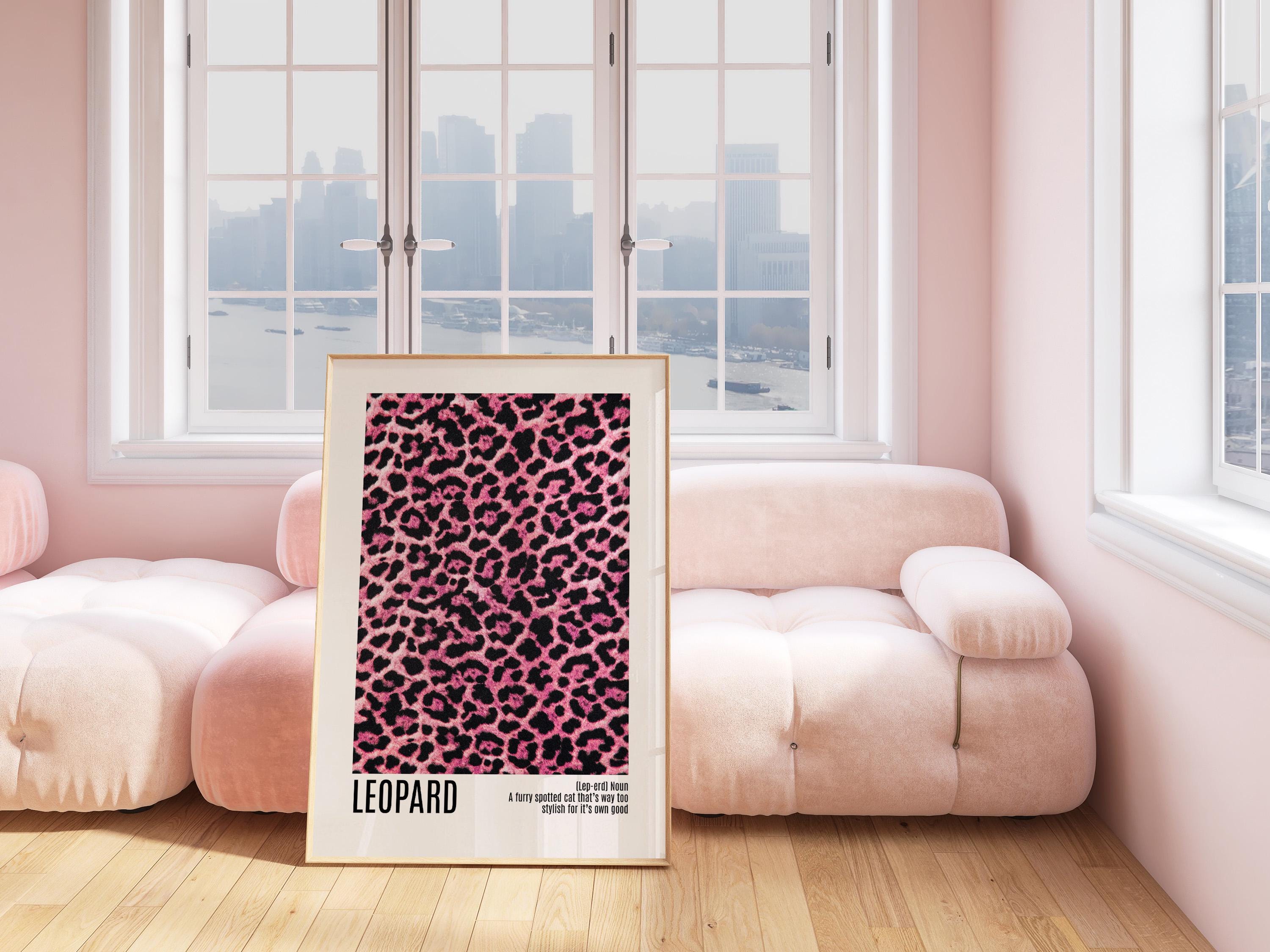 Pink Leopard Print Poster, Modern Fashion Wall Art, Glam Animal Pattern Typography Print, Contemporary Chic Decor Digital Download