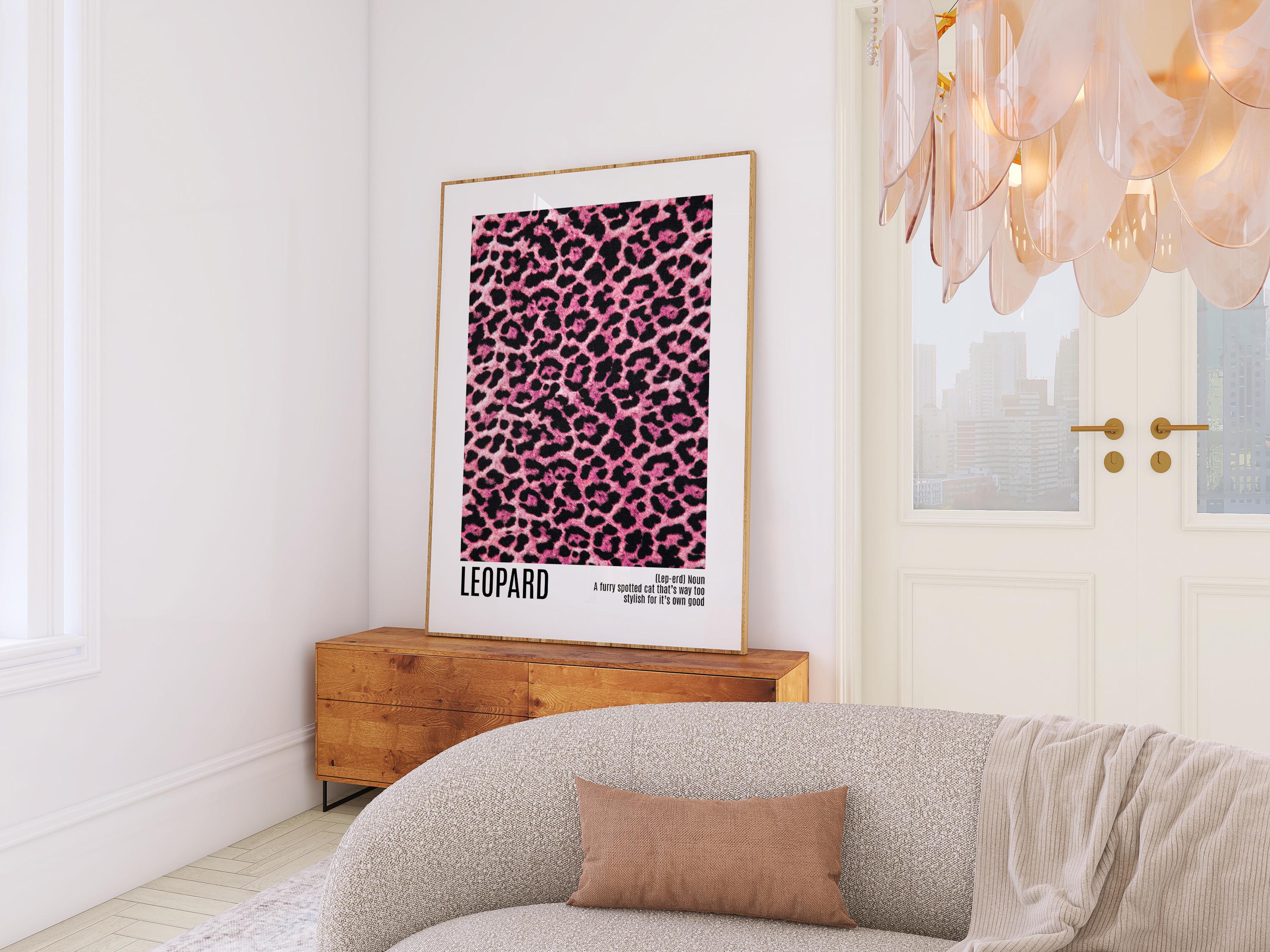 Pink Leopard Print Poster, Modern Fashion Wall Art, Glam Animal Pattern Typography Print, Contemporary Chic Decor Digital Download