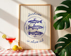 Sardines Plate Art Print, Fish Art Print, Sardines Tinned Print, Blue Fish Print, Retro Kitchen Wall Art, Trendy Wall Art, Seafood Wall Art