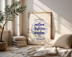 Sardines Plate Art Print, Fish Art Print, Sardines Tinned Print, Blue Fish Print, Retro Kitchen Wall Art, Trendy Wall Art, Seafood Wall Art