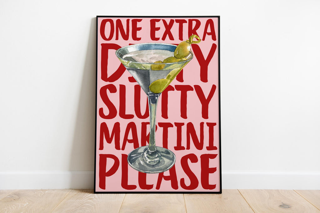 Martini Poster, Extra Dirty Please Martini Wall Art, Retro Cocktail Poster, Bar Cart Art Print, Modern Kitchen Print, Trendy Printable Art
